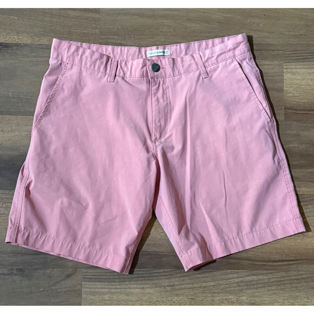 Hudson & Barrow Mens Pink Chino Shorts Size 30 Flat Front Stretch Cotton Blend